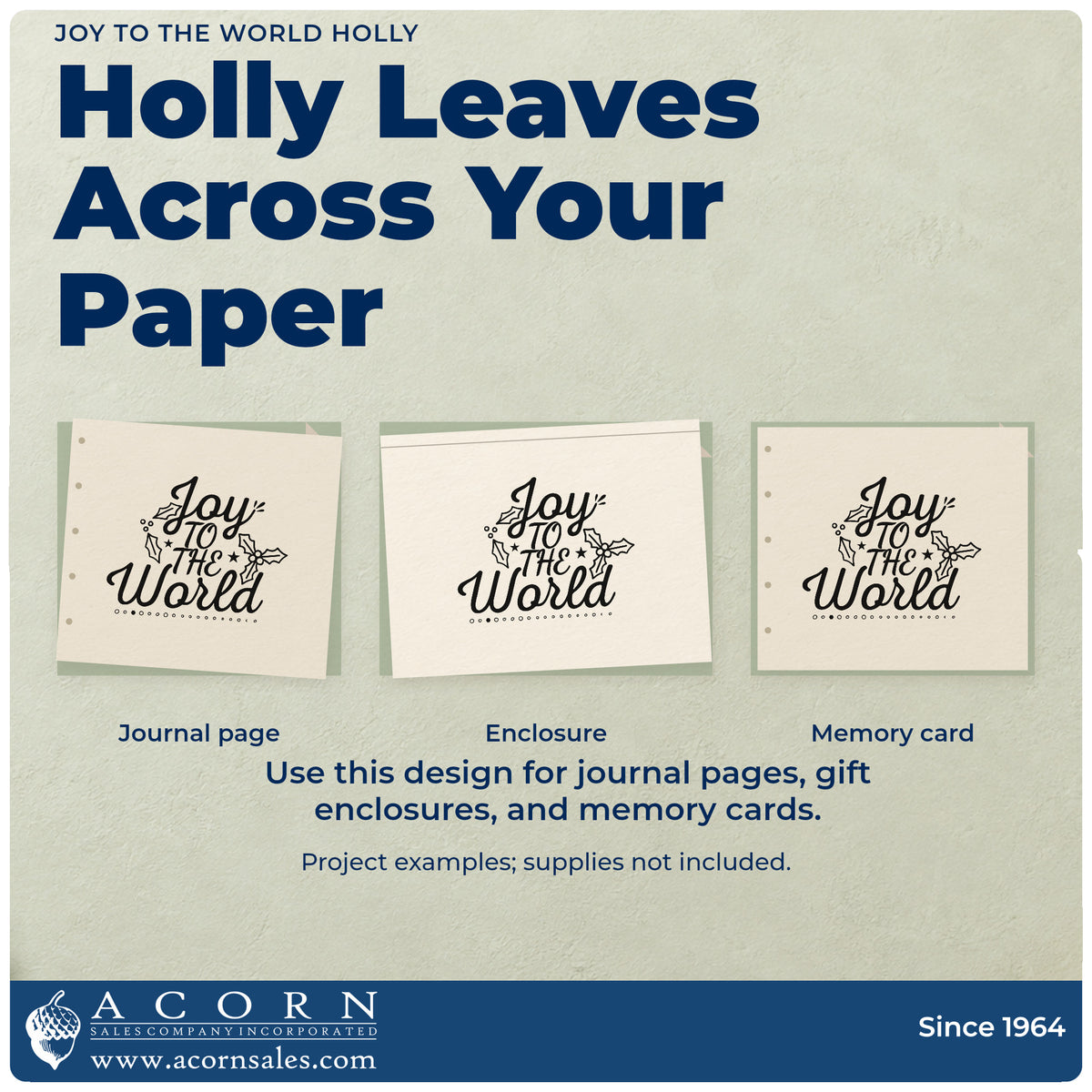 Three project examples made with the Joy To The World Holly Leaf Accents Stamp – Slim Pre-Inked, including attendance roll sheet.