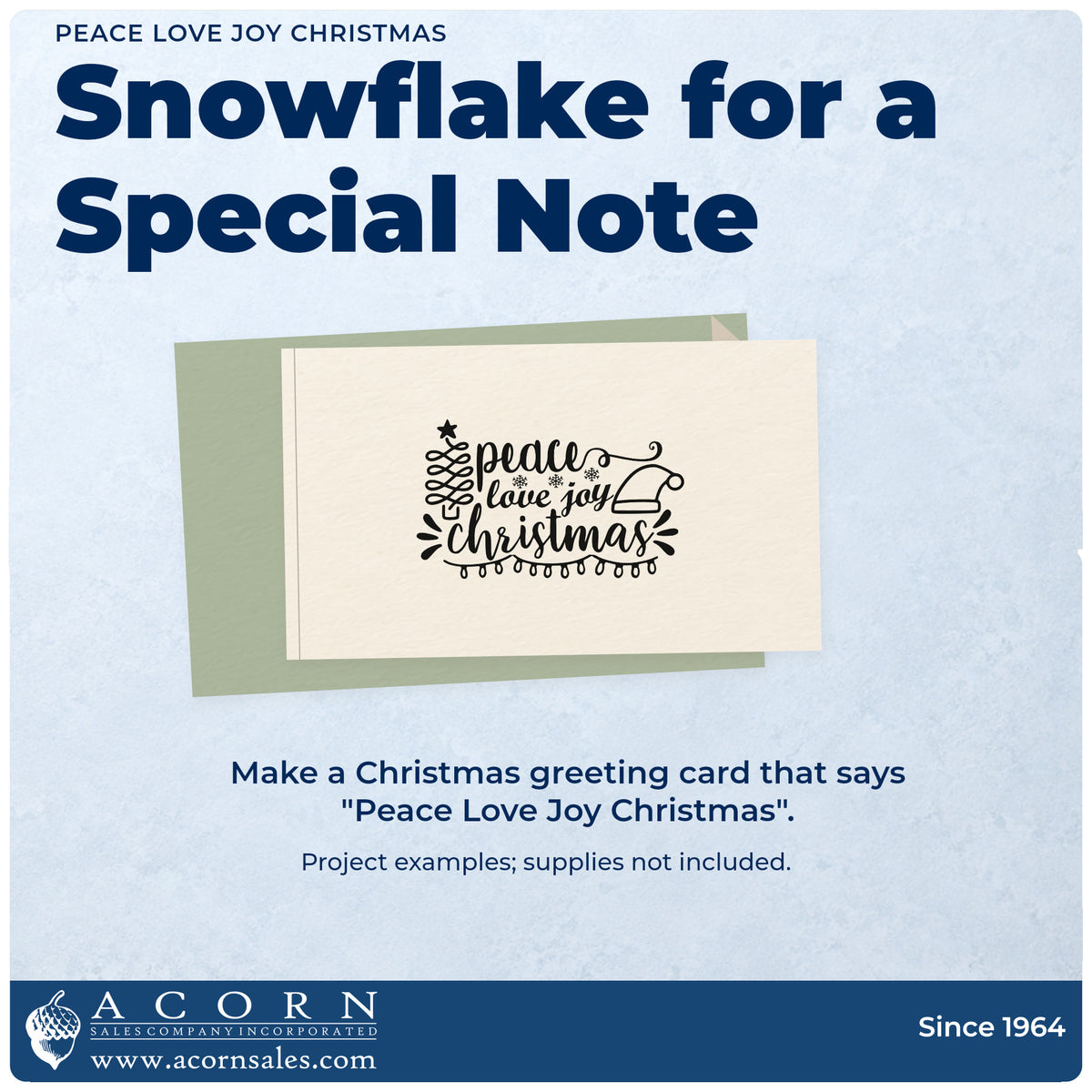 A finished handmade project stamped with the Peace Love Joy Christmas Self-Inking Stamp, ideal for kids room album page.