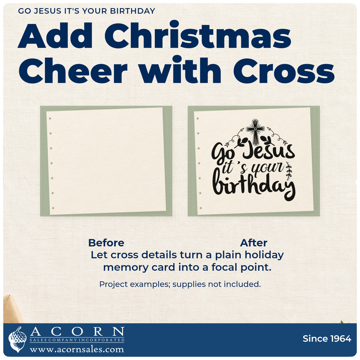 Before and after of a plain item finished with the Go Jesus It's Your Birthday With Cross Craft Stamp – Self-Inking, a quick upgrade for present tags.