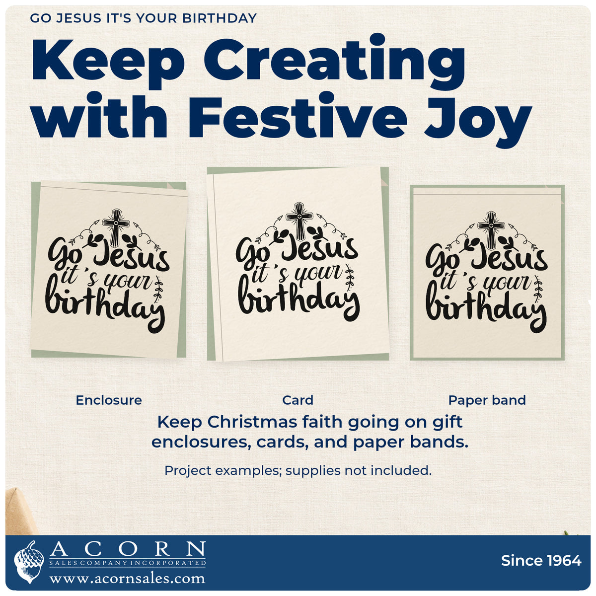Three project examples made with the Go Jesus It's Your Birthday With Cross Stamp – Premium Vintage Pro Wooden, including cupcake toppers.