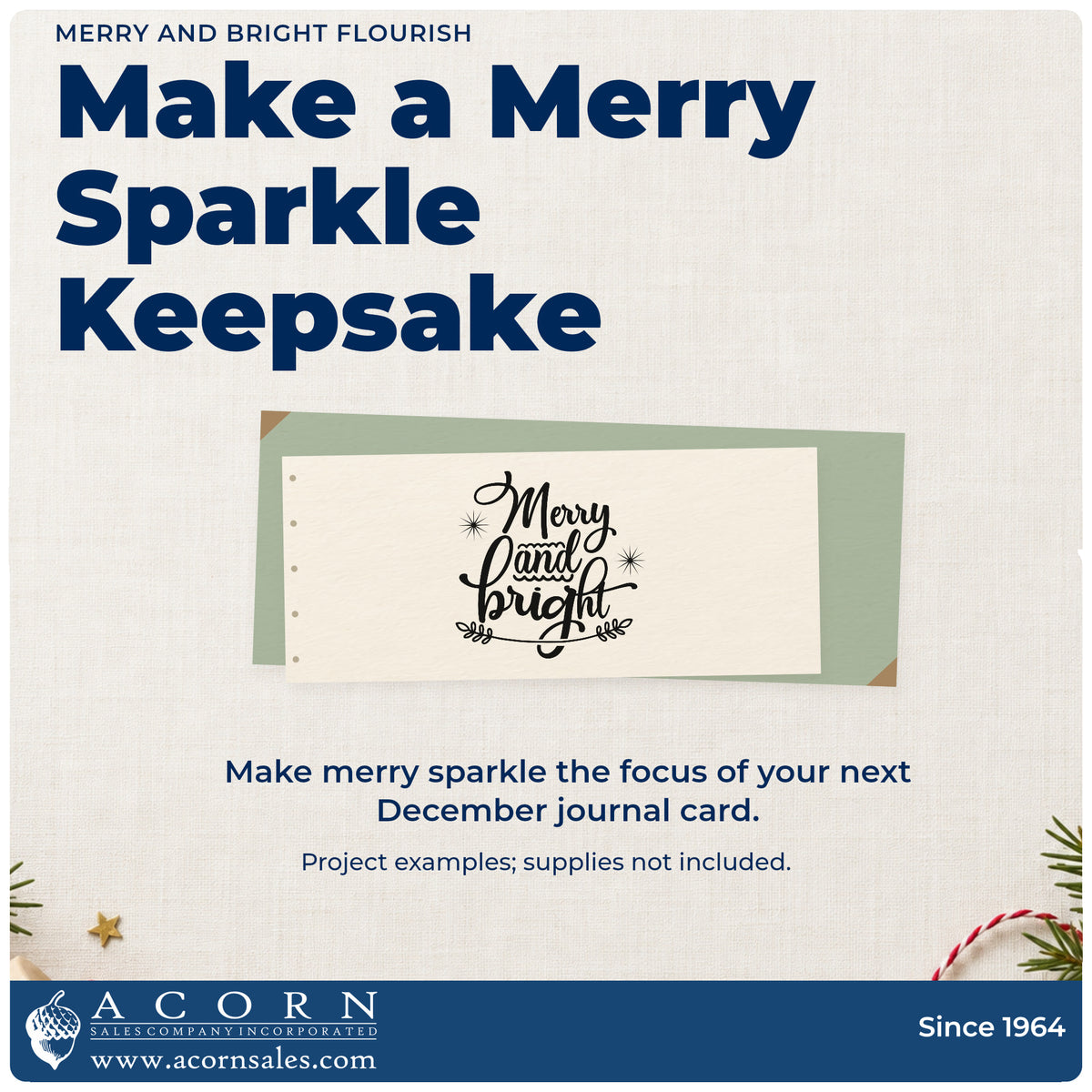A finished handmade project stamped with the Merry And Bright Flourished Lettering Stamp – Premium Vintage Pro Wooden, ideal for gold ink album page.