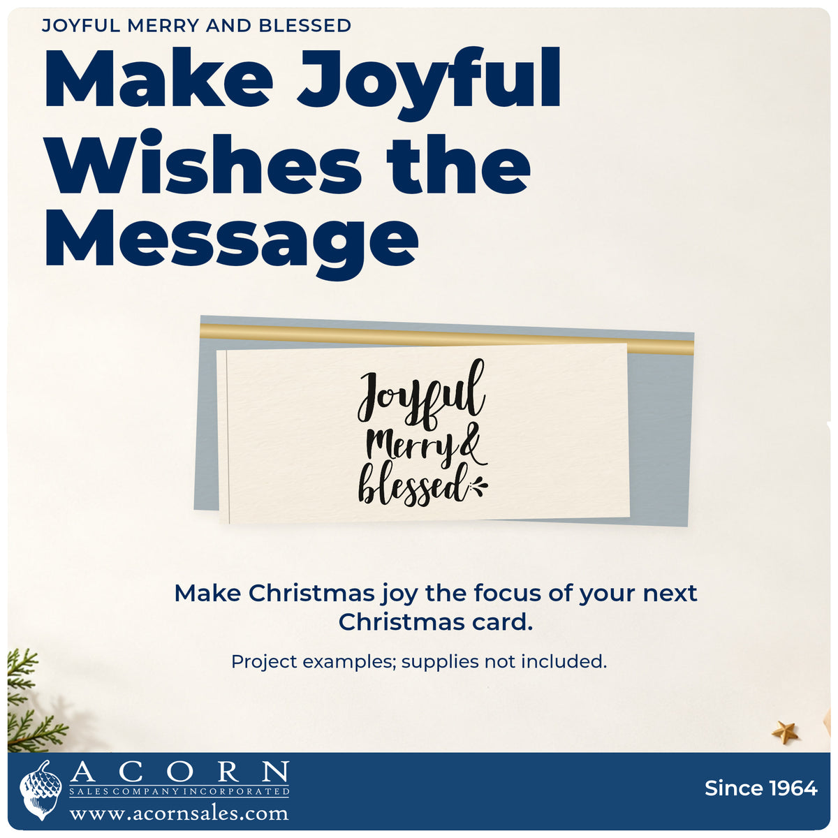 A finished handmade project stamped with the Joyful Merry & Blessed Brush Lettering Rubber Stamp – Wood Handle, ideal for blessing album page.