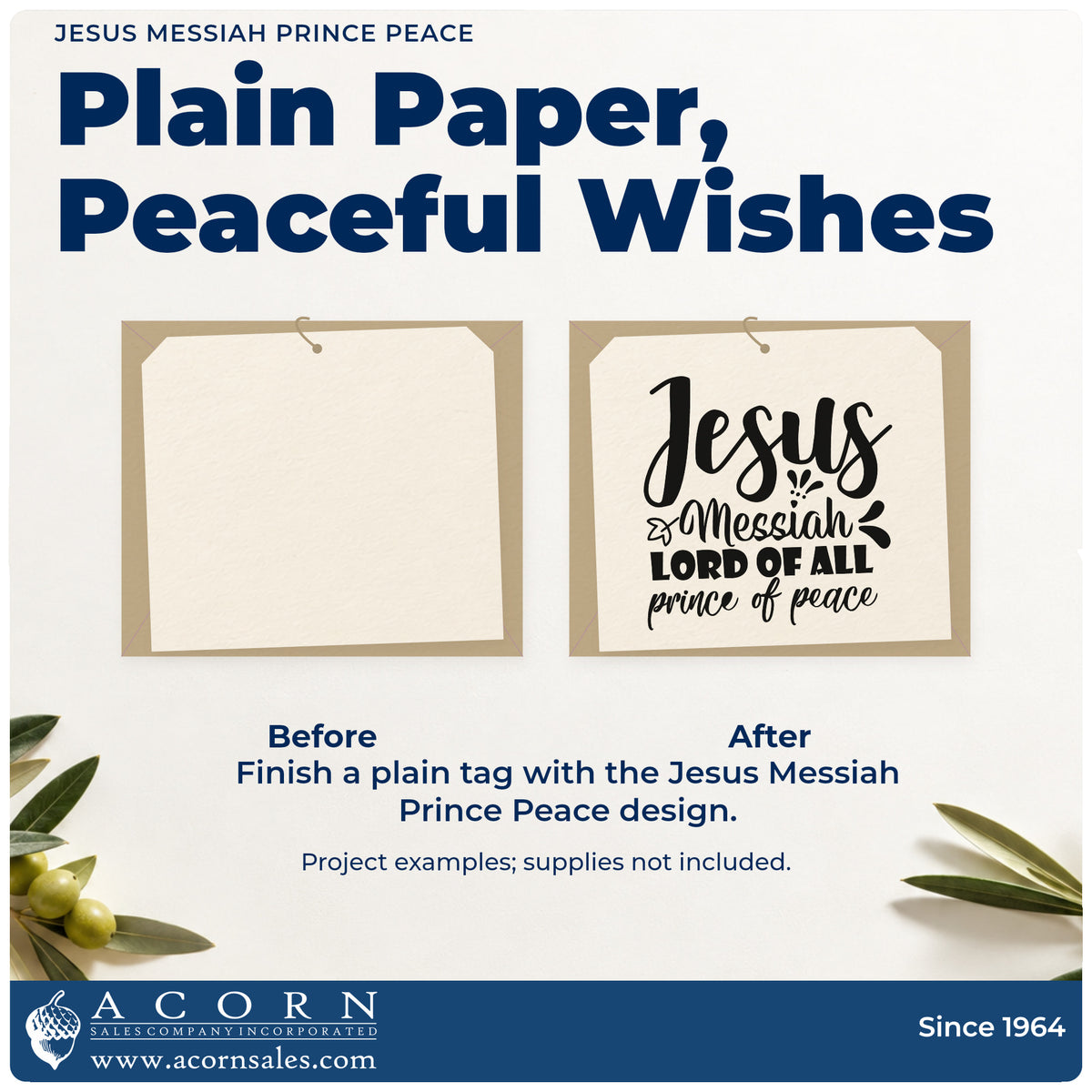 Before and after of a plain item finished with the Jesus Messiah Lord Of All Prince Of Peace Slim Pre-Inked Stamp, a quick upgrade for framed narthex panel.