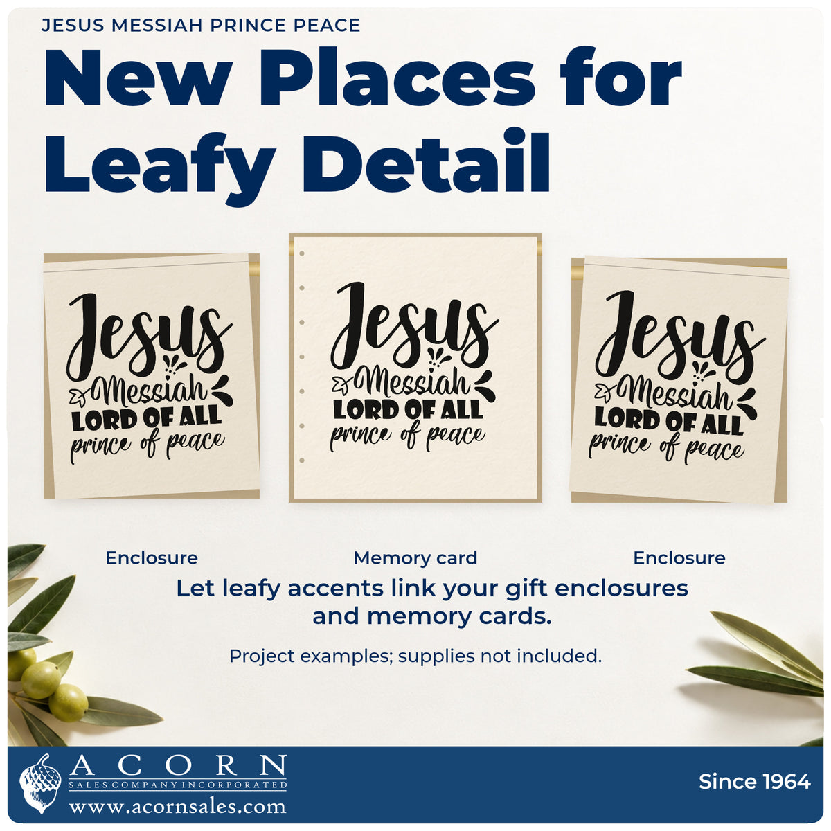 Three project examples made with the Jesus Messiah Lord Of All Prince Of Peace Slim Pre-Inked Stamp, including lesson outline sheet.
