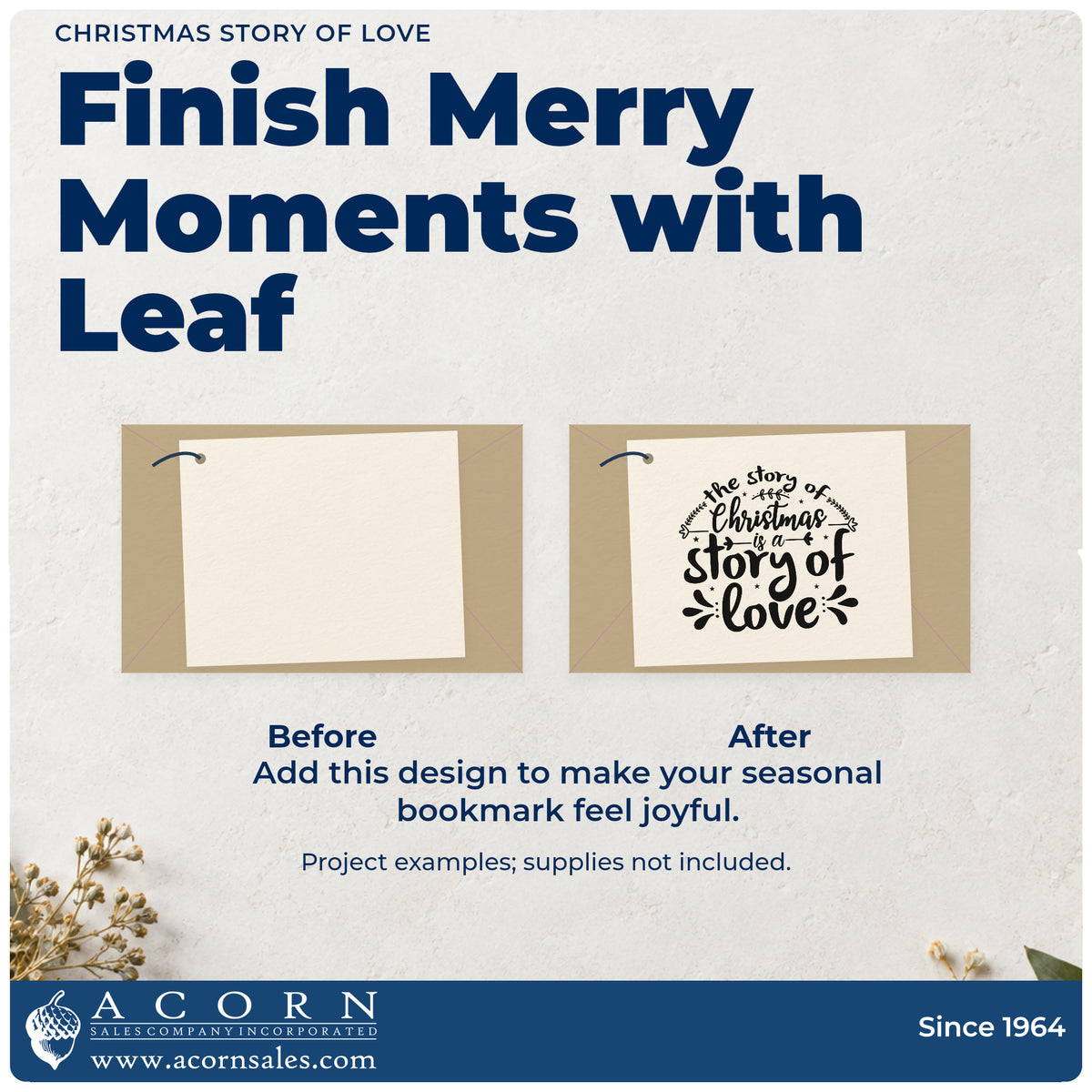 Before and after of a plain item finished with the Christmas Story Of Love Stamp – Self-Inking, a quick upgrade for framed reading nook.