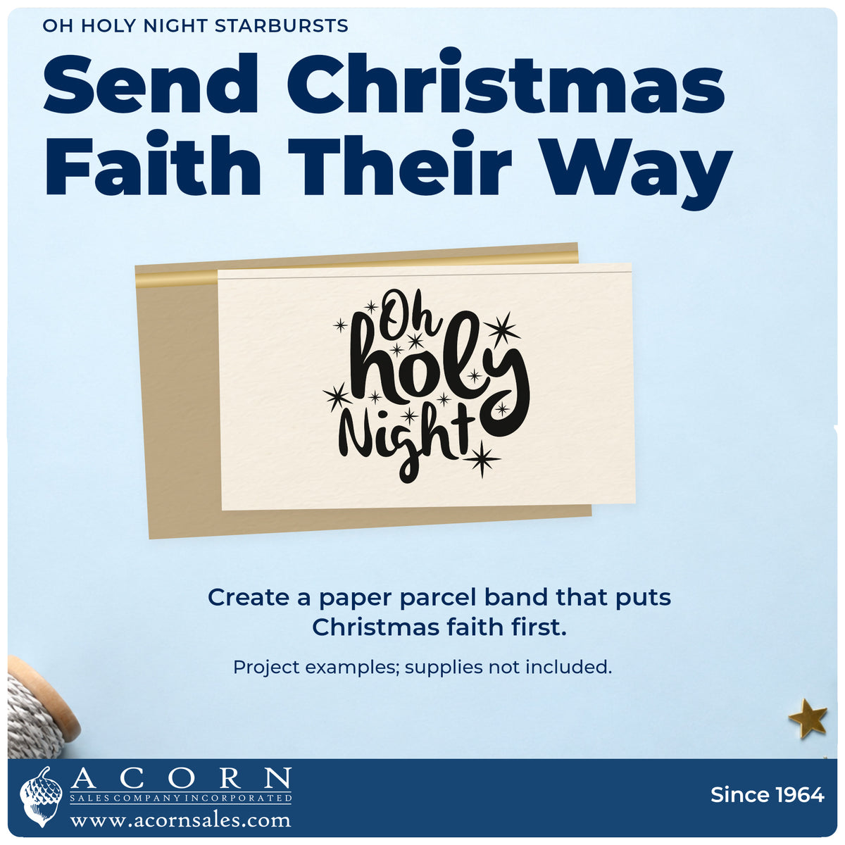 A finished handmade project stamped with the Vintage Pro Oh Holy Night Starbursts Premium Wooden Stamp, ideal for youth group album.