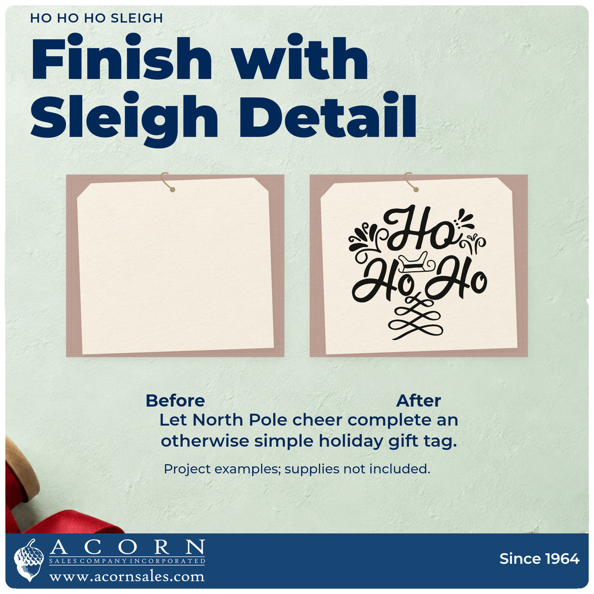 Before and after of a plain item finished with the Ho Ho Ho Sleigh Pre-Inked Stamp – PSI, a quick upgrade for framed hearth panel.