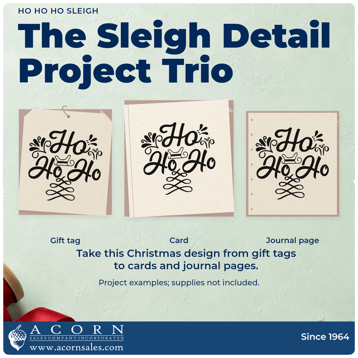 Three project examples made with the Ho Ho Ho Sleigh Pre-Inked Stamp – PSI, including rule divider sheet.
