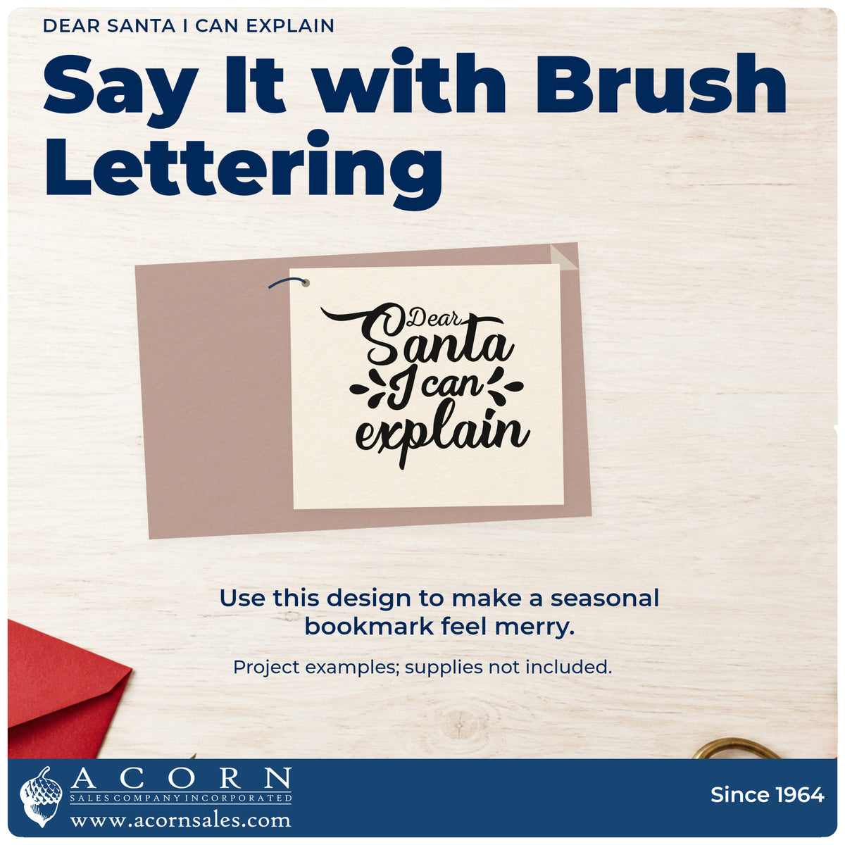 A finished handmade project stamped with the Dear Santa I Can Explain Brush Lettering Premium Wood-Mounted Stamp – Vintage Pro, ideal for first year album page.