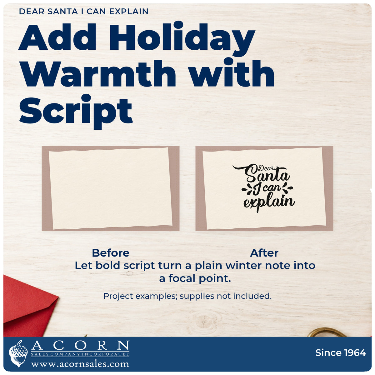 Before and after of a plain item finished with the Dear Santa I Can Explain Brush Lettering Premium Wood-Mounted Stamp – Vintage Pro, a quick upgrade for framed bedroom door.
