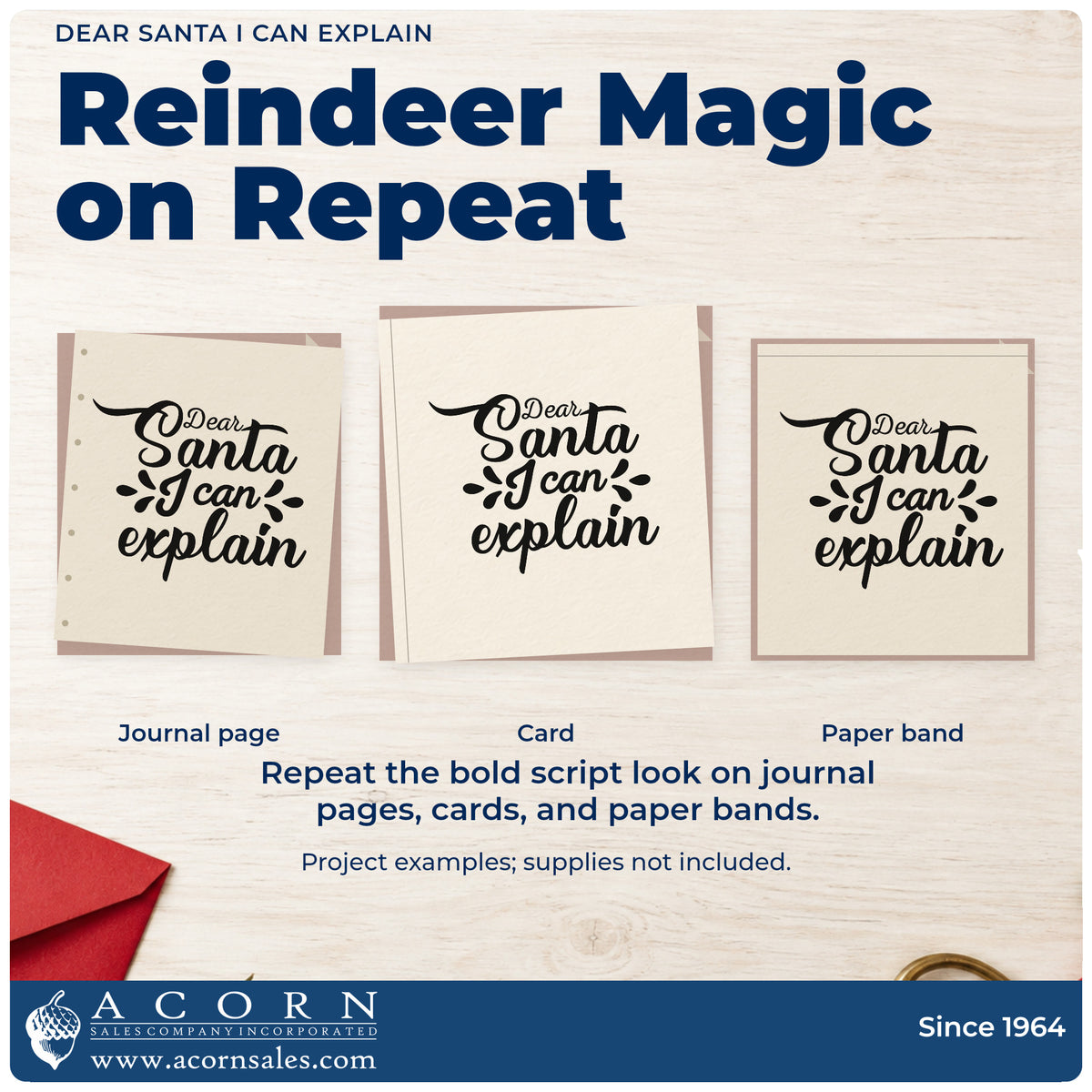 Three project examples made with the Dear Santa I Can Explain Brush Lettering Premium Wood-Mounted Stamp – Vintage Pro, including mileage log sheet.
