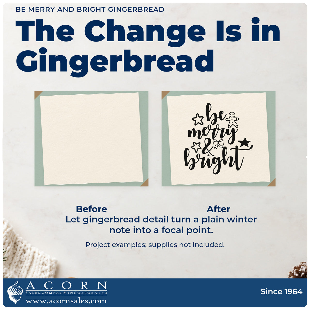 Before and after of a plain item finished with the Be Merry And Bright Gingerbread With Stars Stamp – Premium Vintage Pro Wooden, a quick upgrade for framed baking corner.