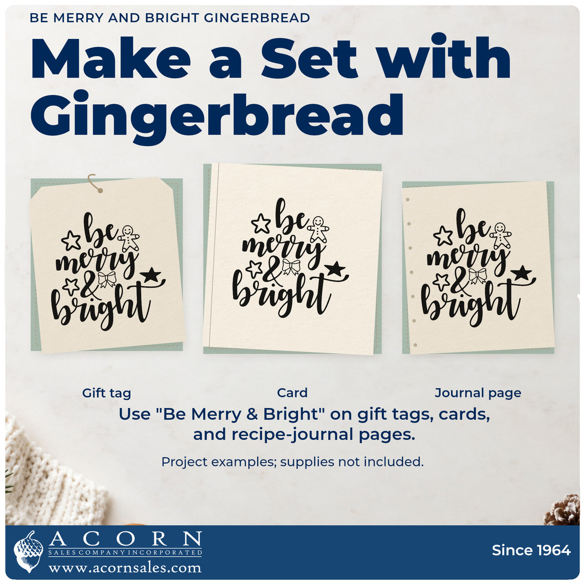 Three project examples made with the Be Merry And Bright Gingerbread With Stars Stamp – Premium Vintage Pro Wooden, including build plan sheet.