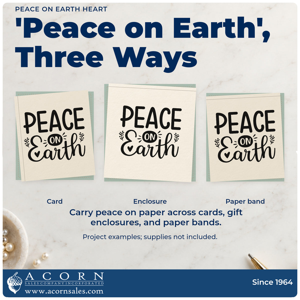 Three project examples made with the Peace On Earth Heart Pre-Inked Stamp – PSI, including exchange gift tags.