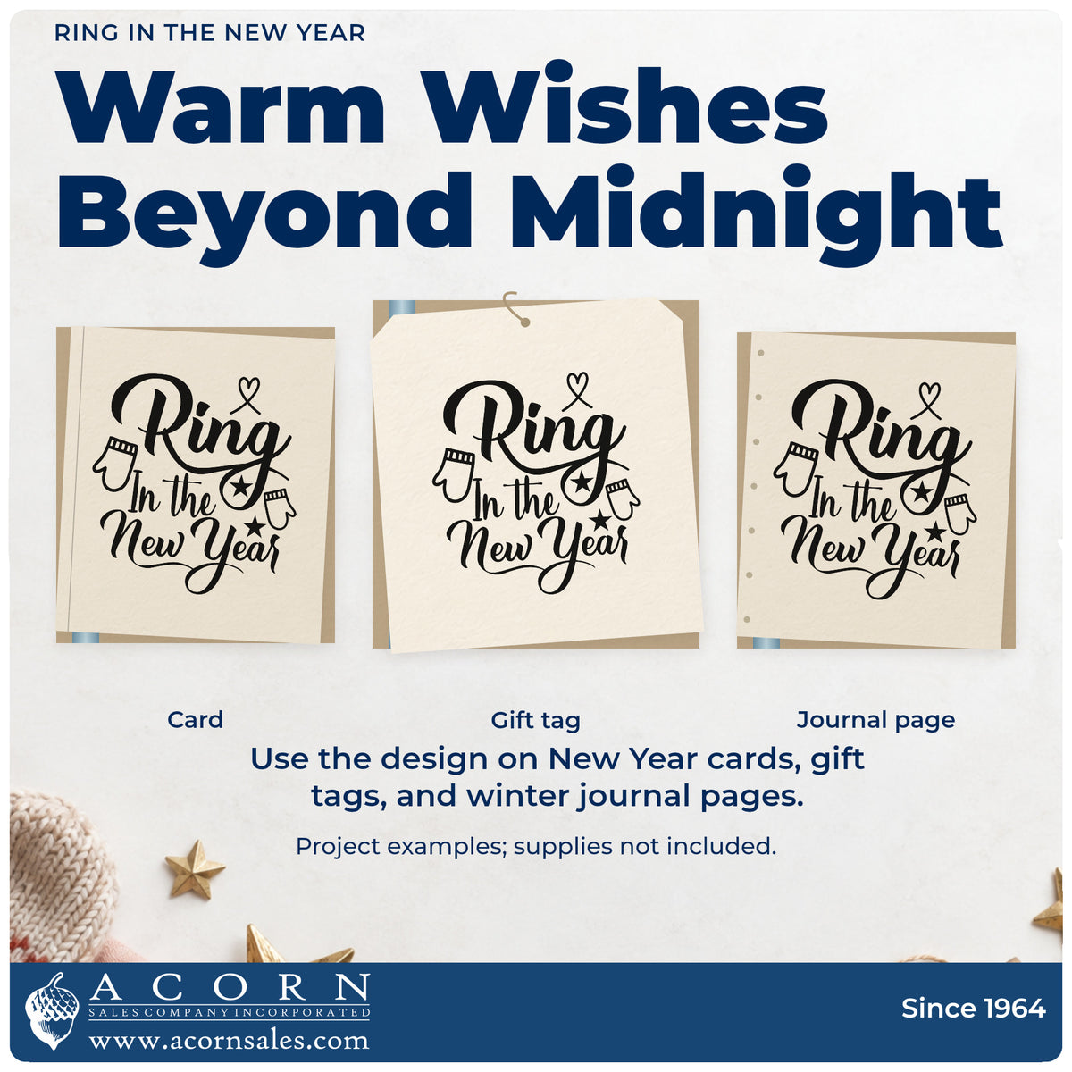 Three project examples made with the Ring In The New Year Mittens Stamp – Premium Vintage Pro Wooden, including resolution pair sheet.