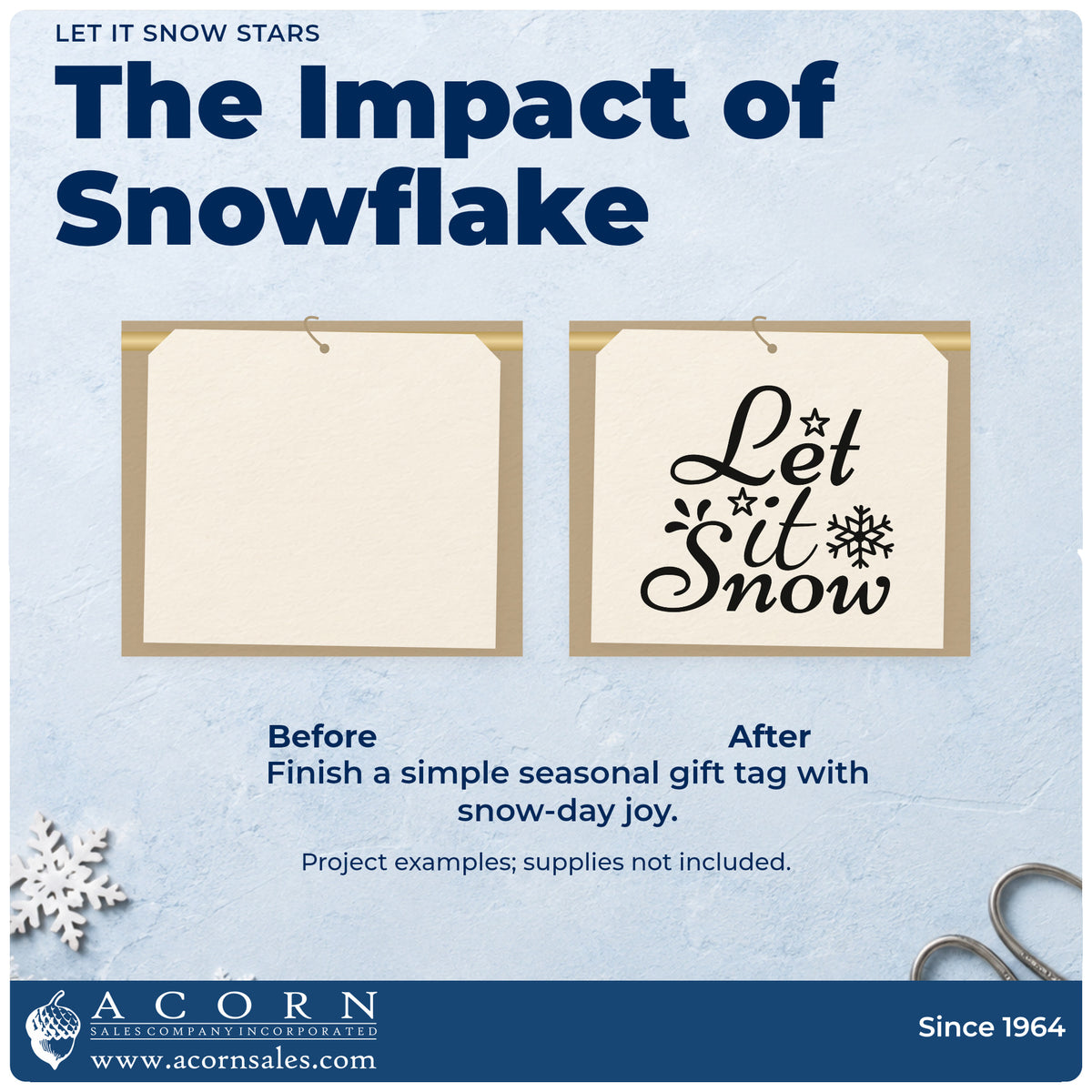 Before and after of a plain item finished with the Premium Wooden Let It Snow Stamp – Vintage Pro, a quick upgrade for framed lodge beam.