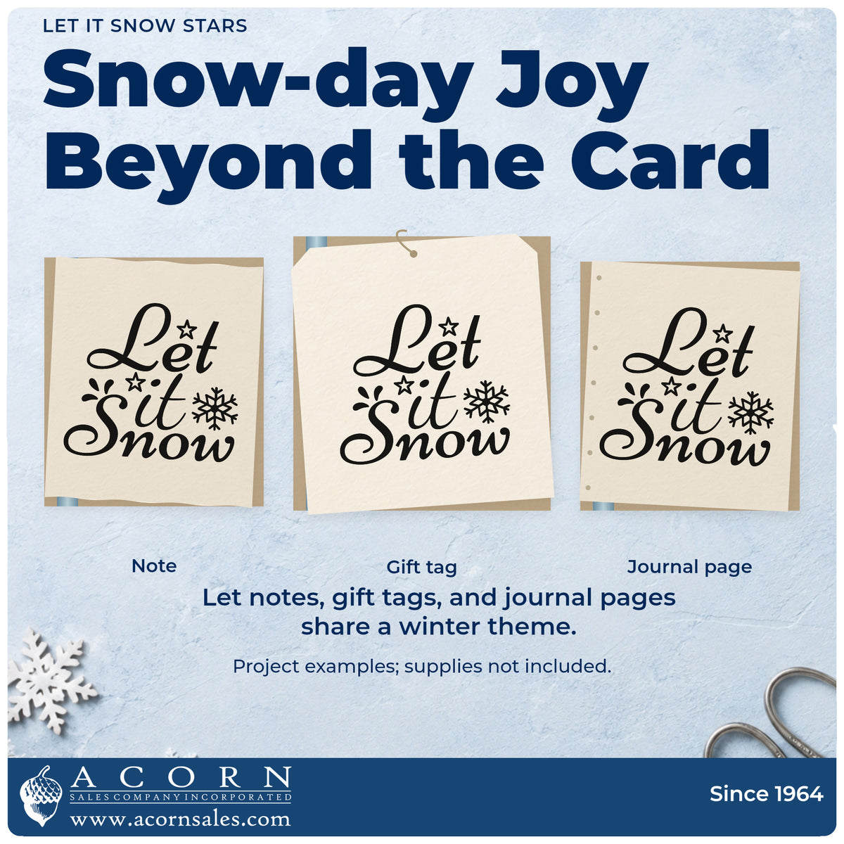 Three project examples made with the Premium Wooden Let It Snow Stamp – Vintage Pro, including trail report sheet.