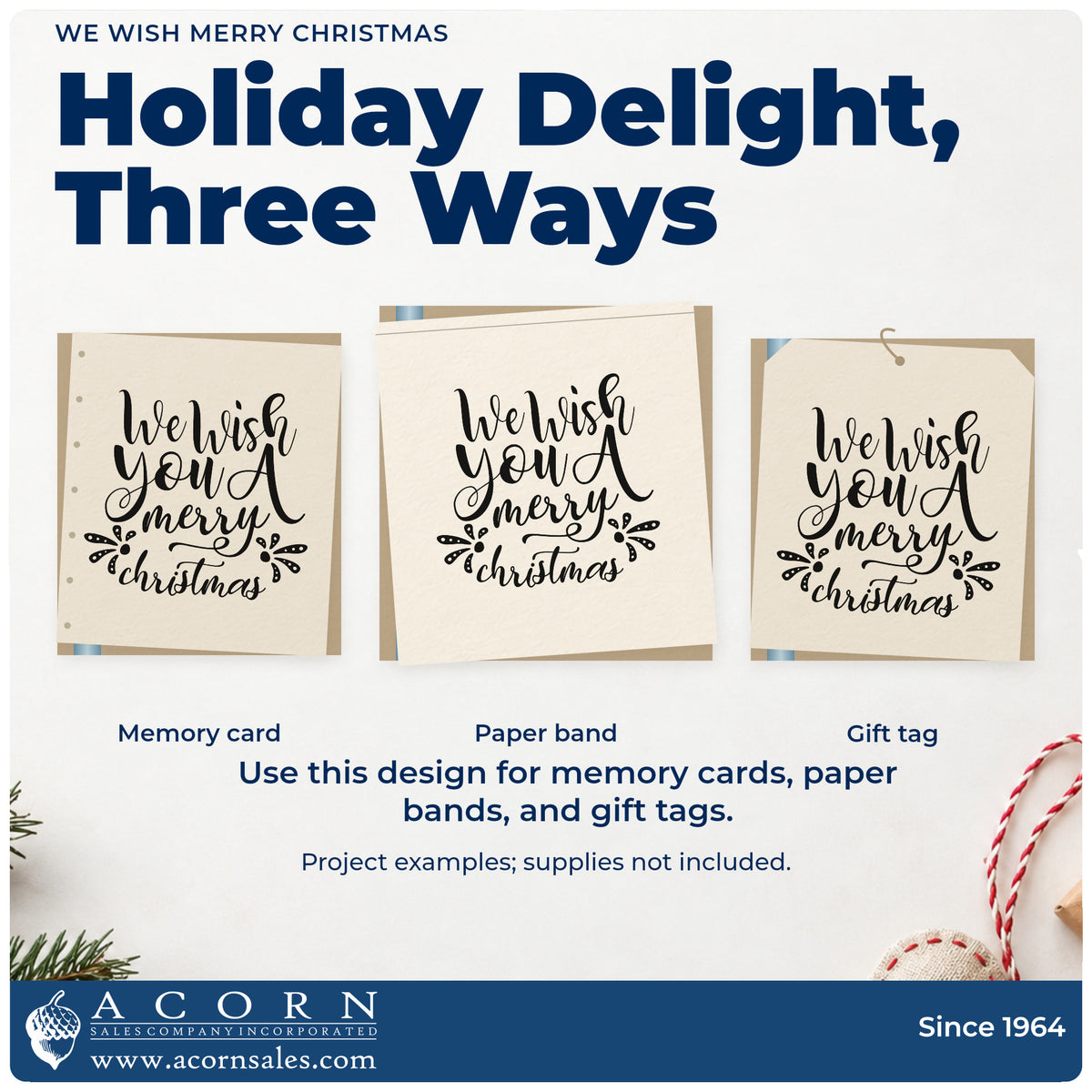 Three project examples made with the We Wish You A Merry Christmas Premium Wooden Stamp – Vintage Pro, including newsletter draft sheet.