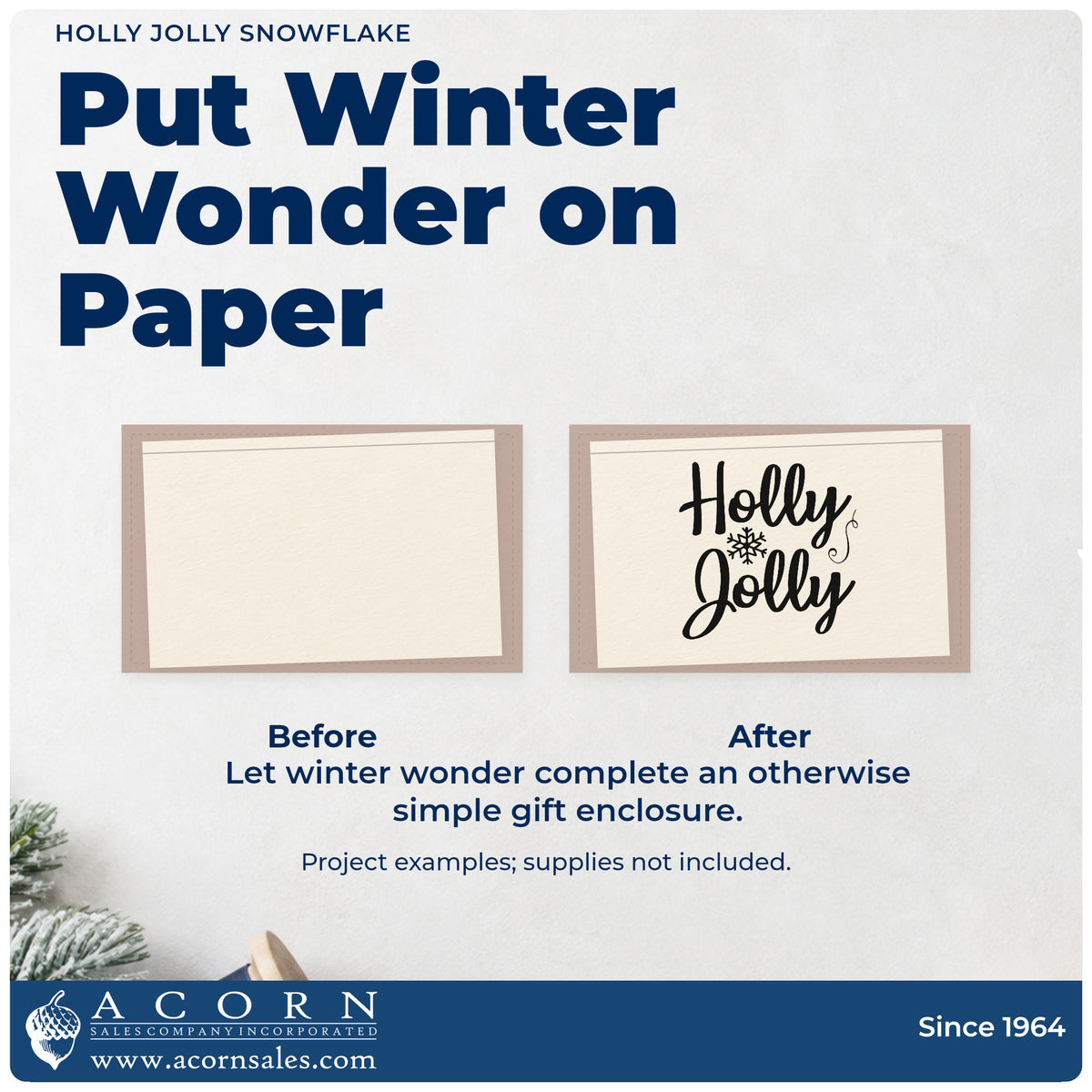 Before and after of a plain item finished with the Holly Jolly Snowflake Rubber Stamp – Duo Hand, a quick upgrade for framed diptych pair.