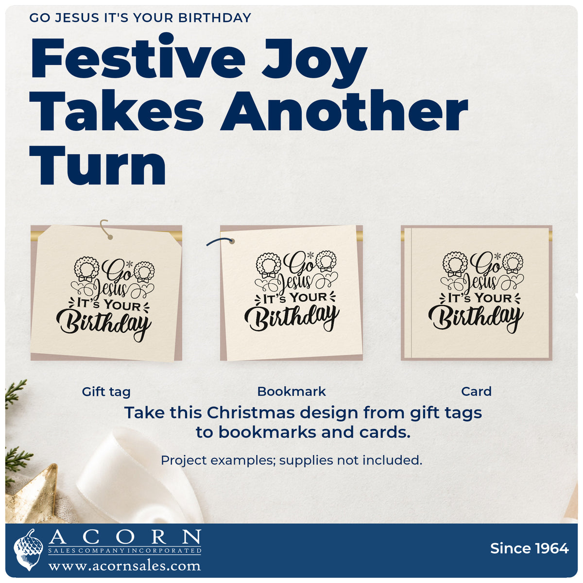 Three project examples made with the Go Jesus It's Your Birthday Stamp – Self-Inking, including lesson craft sheet.