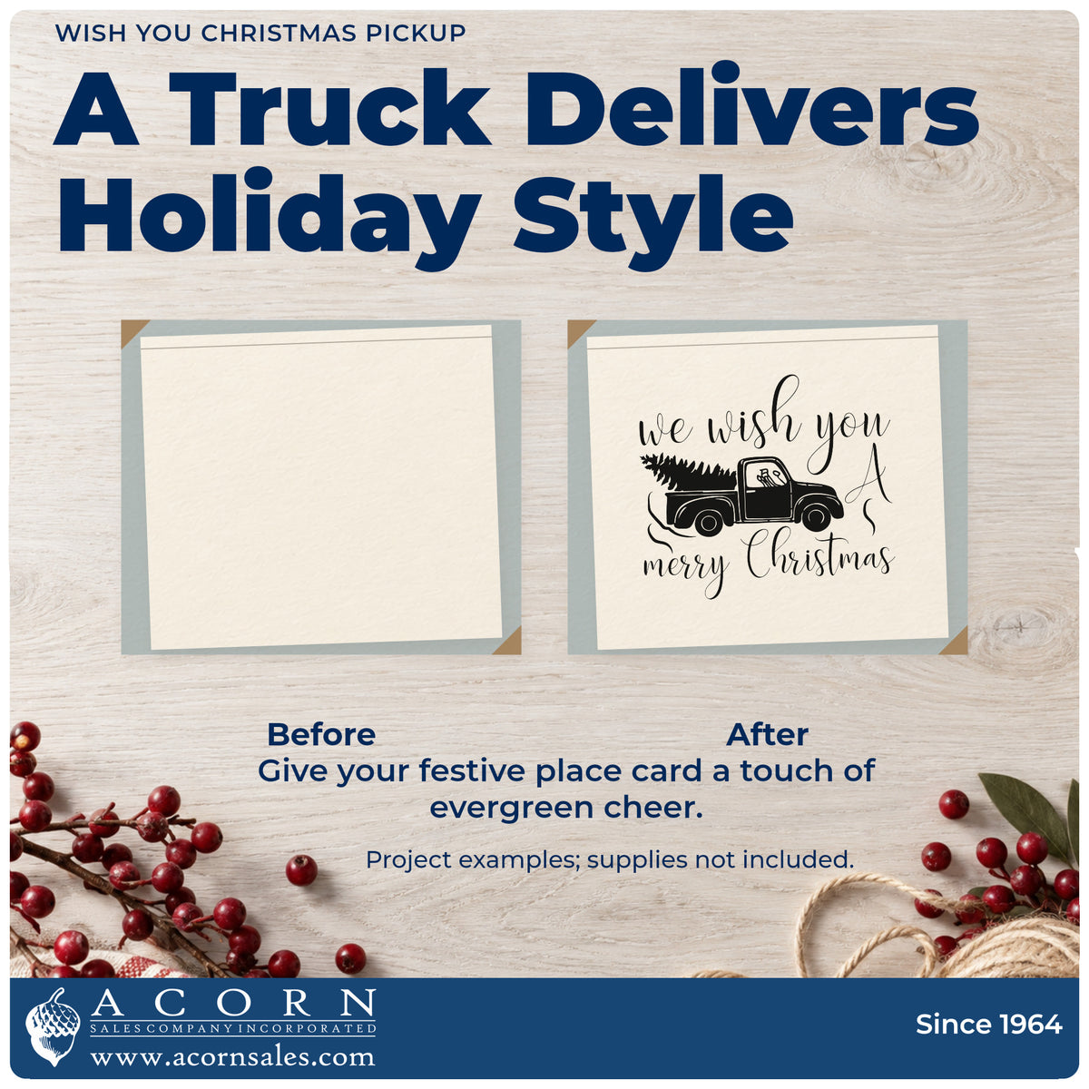 Before and after of a plain item finished with the Wish You Christmas Pickup Stamp – Duo Hand, a quick upgrade for framed garage bay.