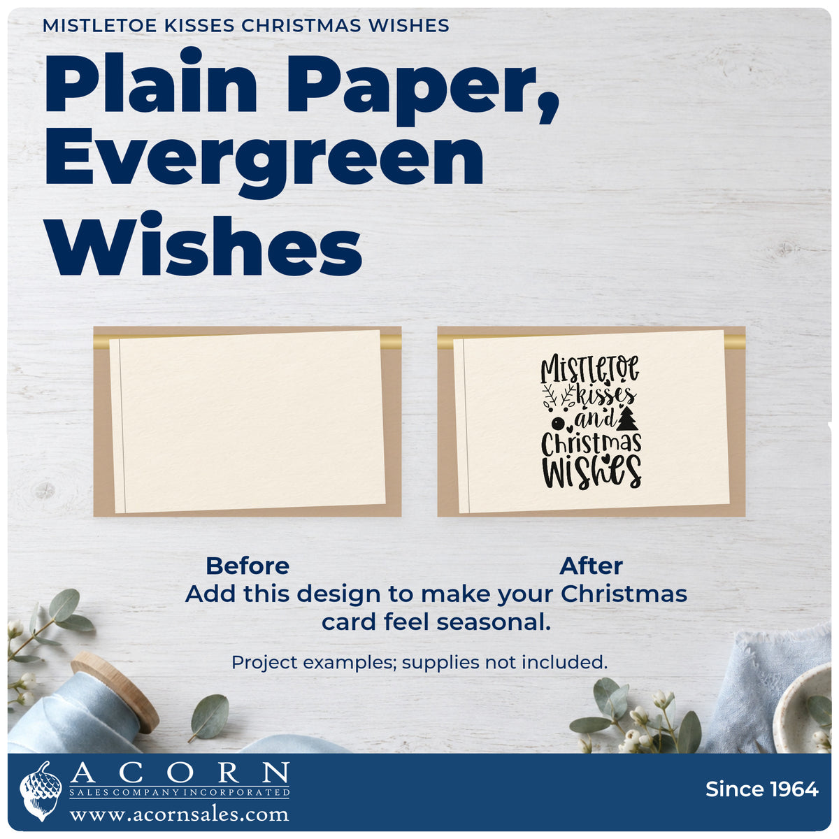 Before and after of a plain item finished with the Mistletoe Kisses Christmas Wishes Hand Stamp – Duo, a quick upgrade for aisle runner printing.