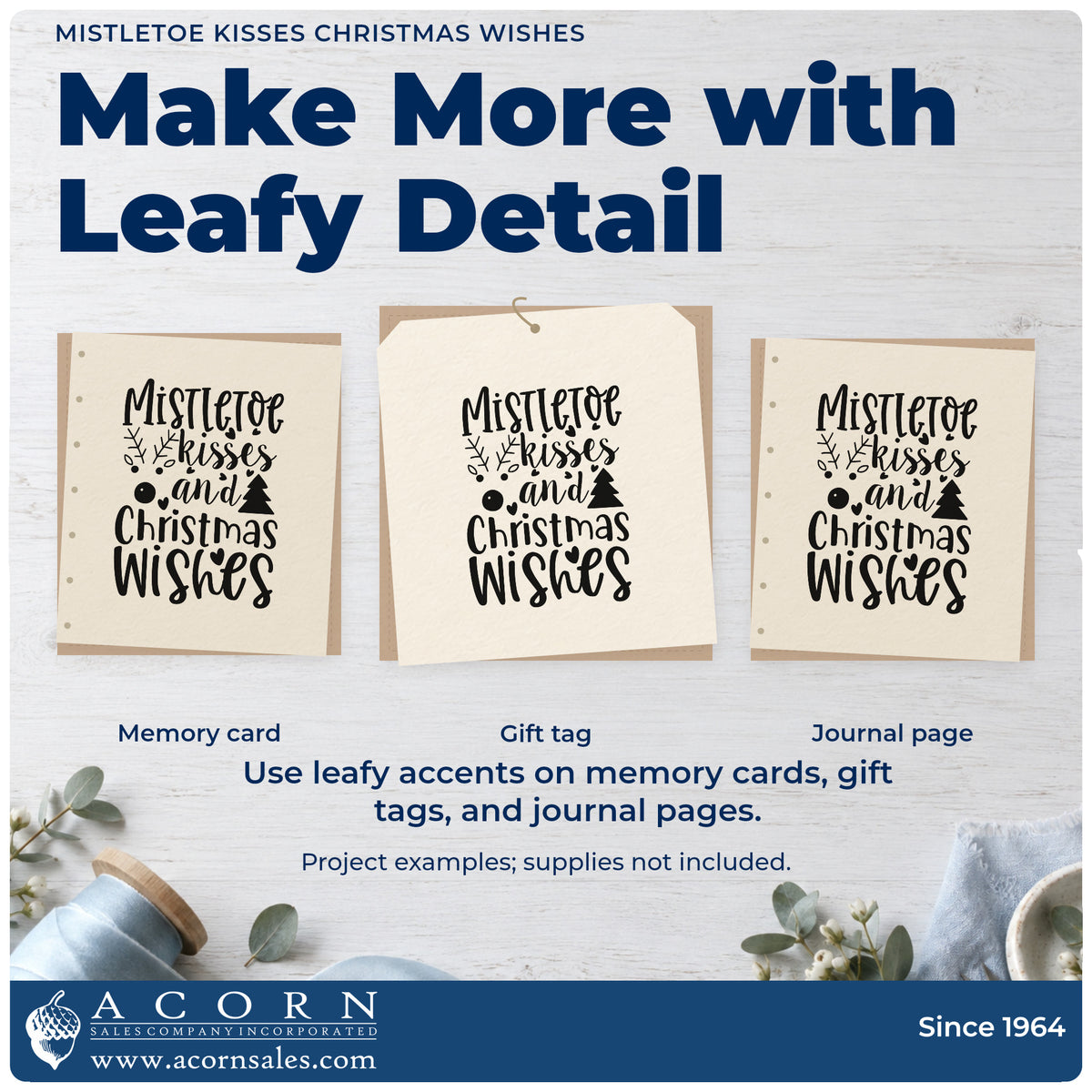 Three project examples made with the Mistletoe Kisses Christmas Wishes Stamp – Self-Inking, including favor sachet tags.