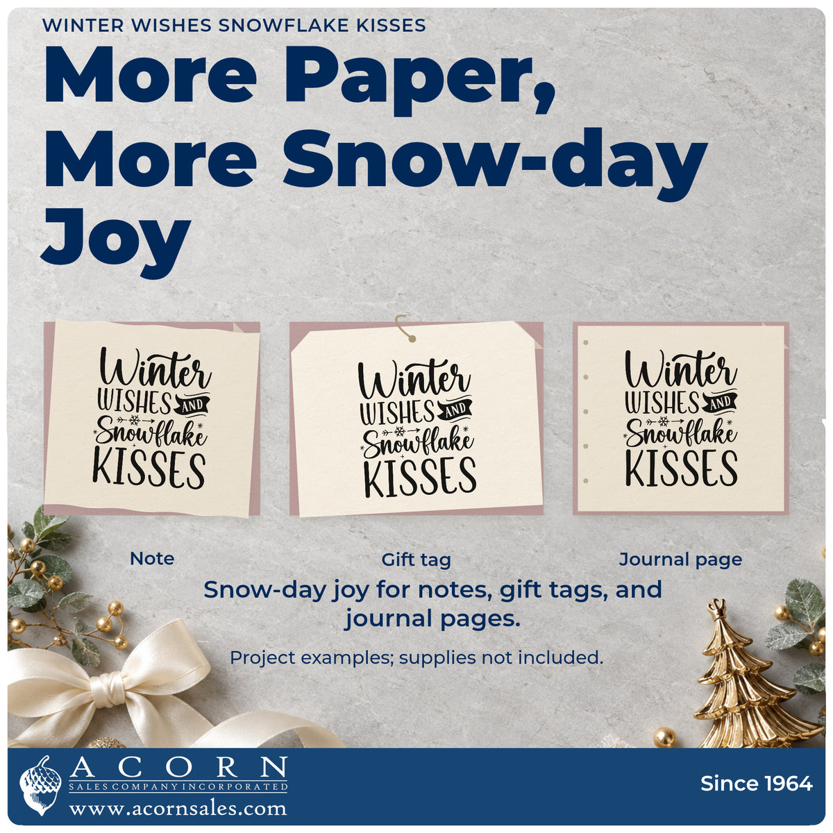 Three project examples made with the Winter Wishes Snowflake Kisses Premium Wooden Stamp – Vintage Pro, including poem draft sheet.