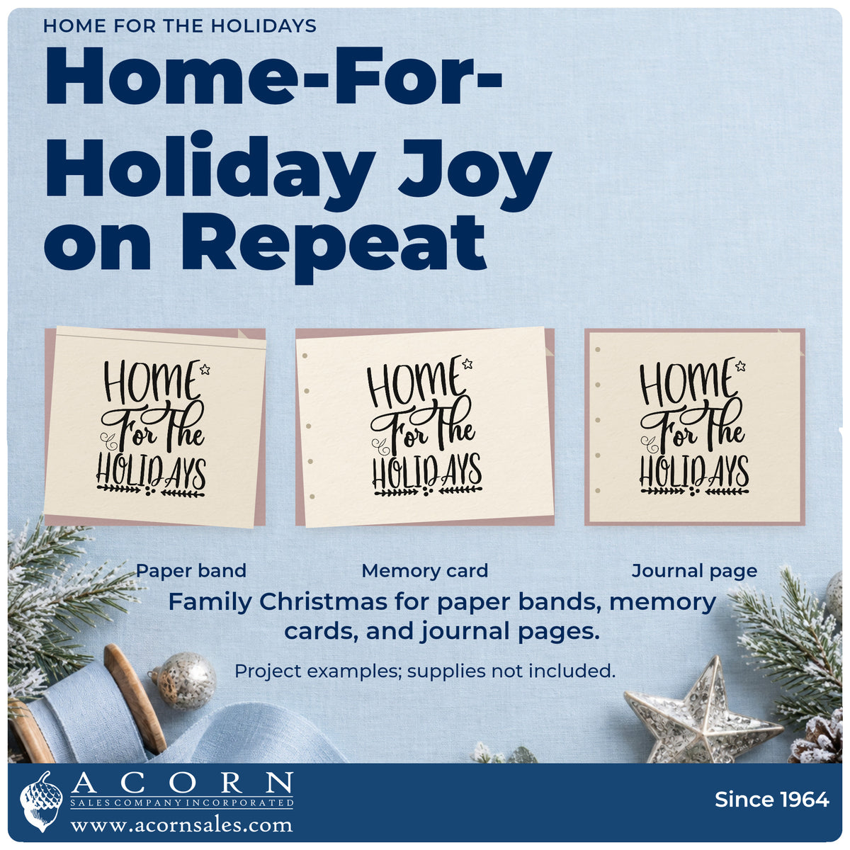 Three project examples made with the Home For The Holidays Self-Inking Stamp, including bedroom prep sheet.