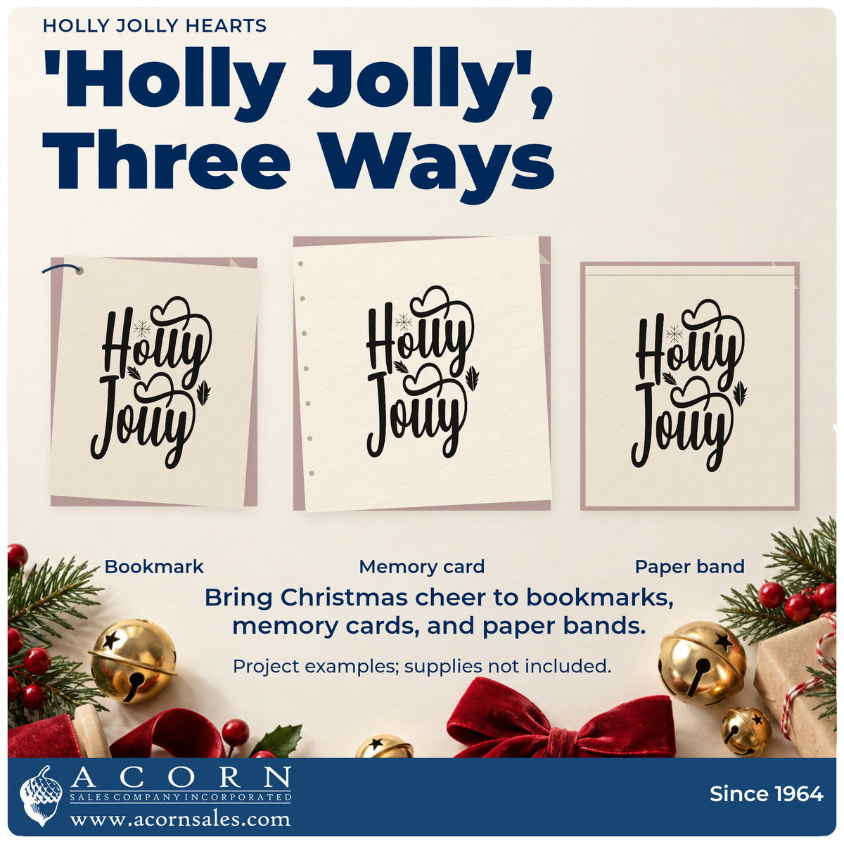 Three project examples made with the Holly Jolly Heart Accents Rubber Stamp – Wood Handle, including love note sheet.