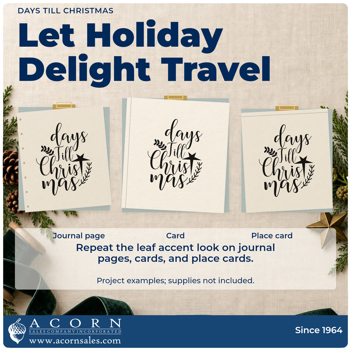 Three project examples made with the Days Till Christmas Rubber Stamp – Duo Hand, including column count sheet.