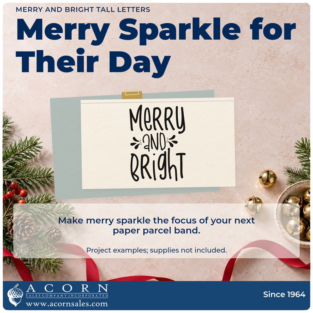 A finished handmade project stamped with the Merry And Bright Tall Letters Premium Wooden Stamp – Vintage Pro, ideal for three part album page.