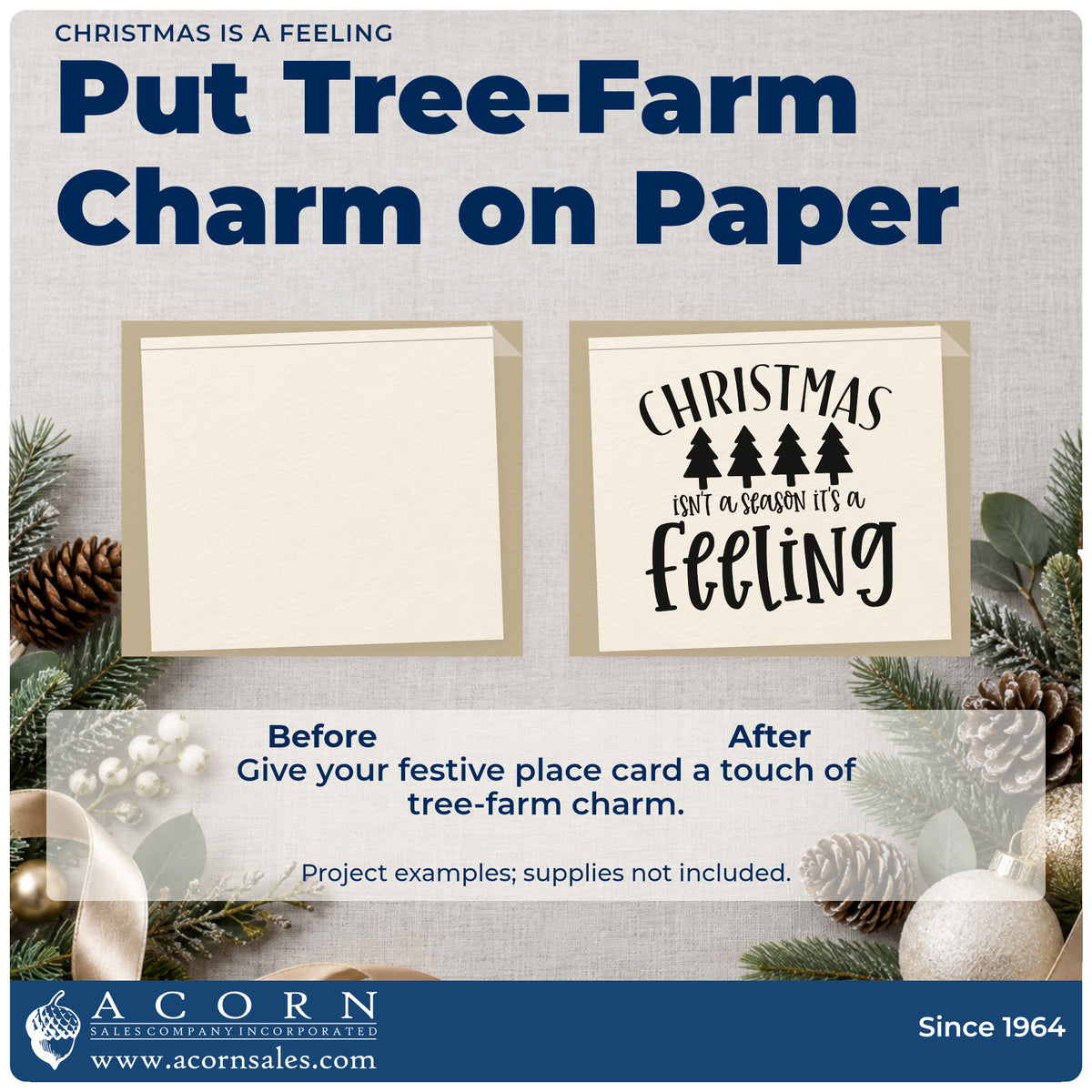 Before and after of a plain item finished with the Christmas Isn't A Season It's A Feeling Premium Wooden Stamp – Vintage Pro, a quick upgrade for framed long shelf.