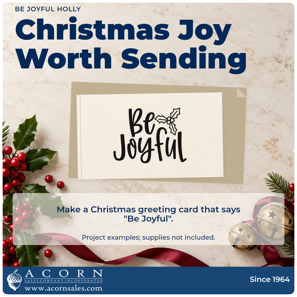 A finished handmade project stamped with the PSI Pre-Inked Be Joyful Holly Script Lettering Stamp, ideal for mood album page.