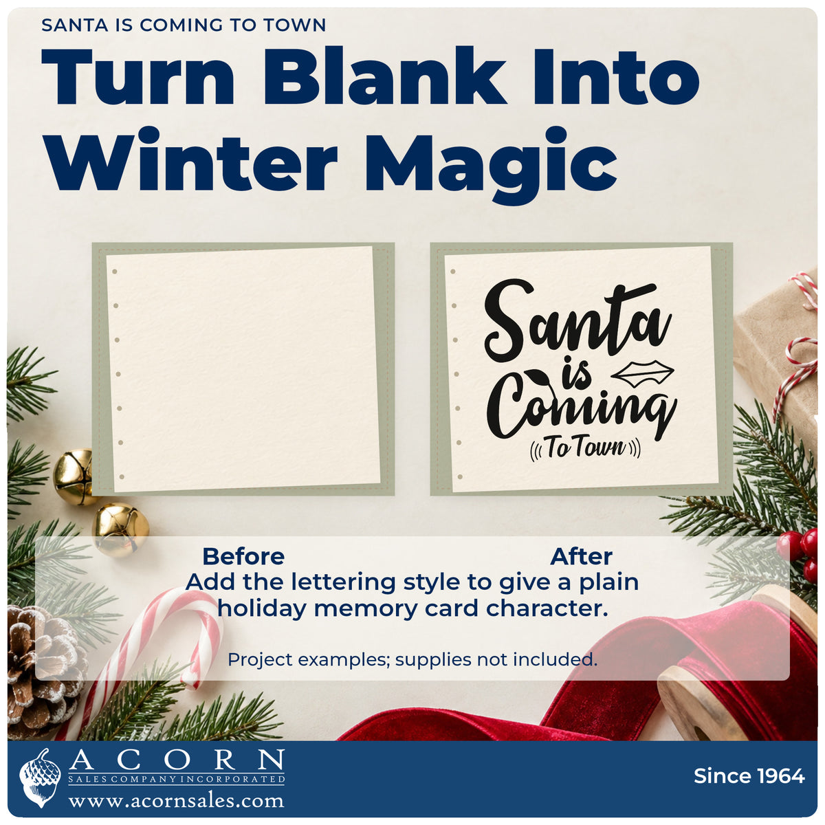 Before and after of a plain item finished with the Santa Is Coming To Town Premium Wooden Stamp – Vintage Pro, a quick upgrade for framed hall plaque.