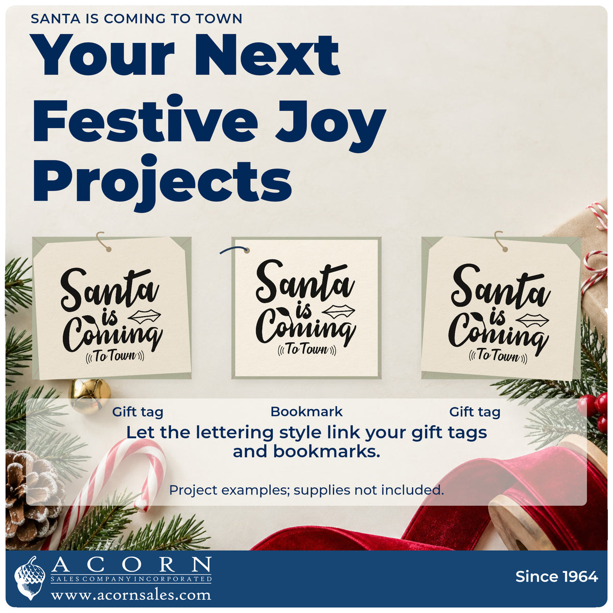 Three project examples made with the Santa Is Coming To Town Premium Wooden Stamp – Vintage Pro, including footnote log sheet.