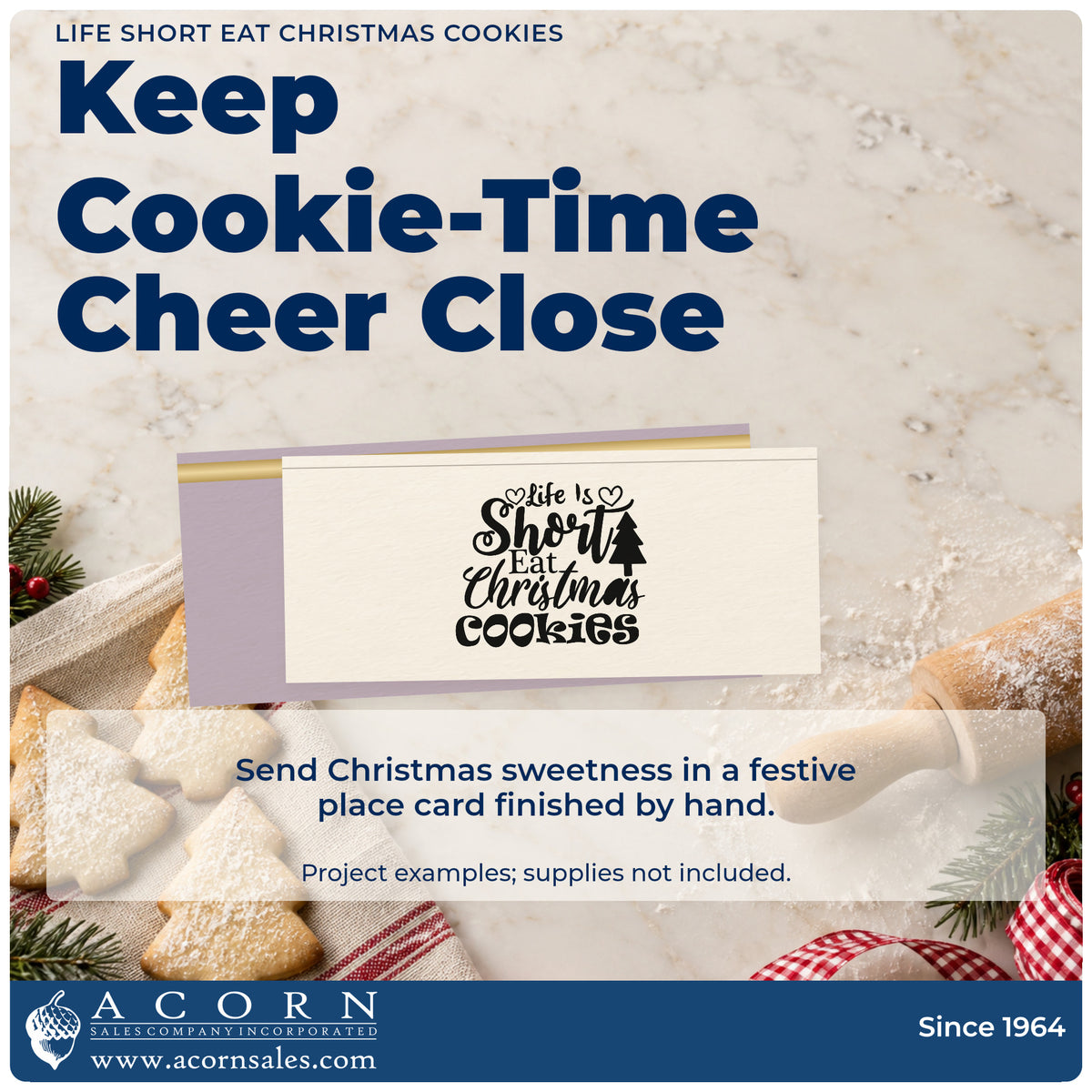 A finished handmade project stamped with the Life Is Short Eat Christmas Cookies Self-Inking Stamp, ideal for cookie album page.
