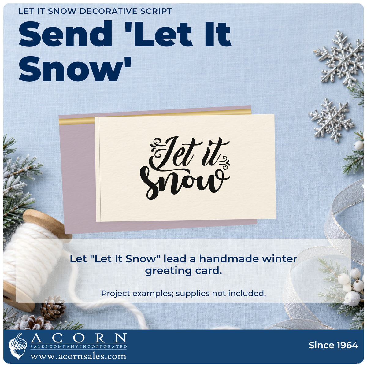 A finished handmade project stamped with the Let It Snow Decorative Script Stamp – Wood Handle, ideal for matched album page.
