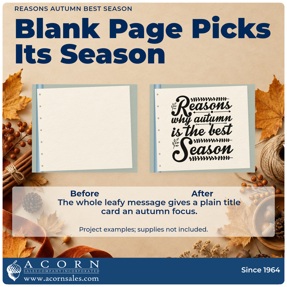 Before and after of a plain item finished with the Reasons Why Autumn Is The Best Season Pre-Inked Stamp – PSI, a quick upgrade for framed autumn hall.