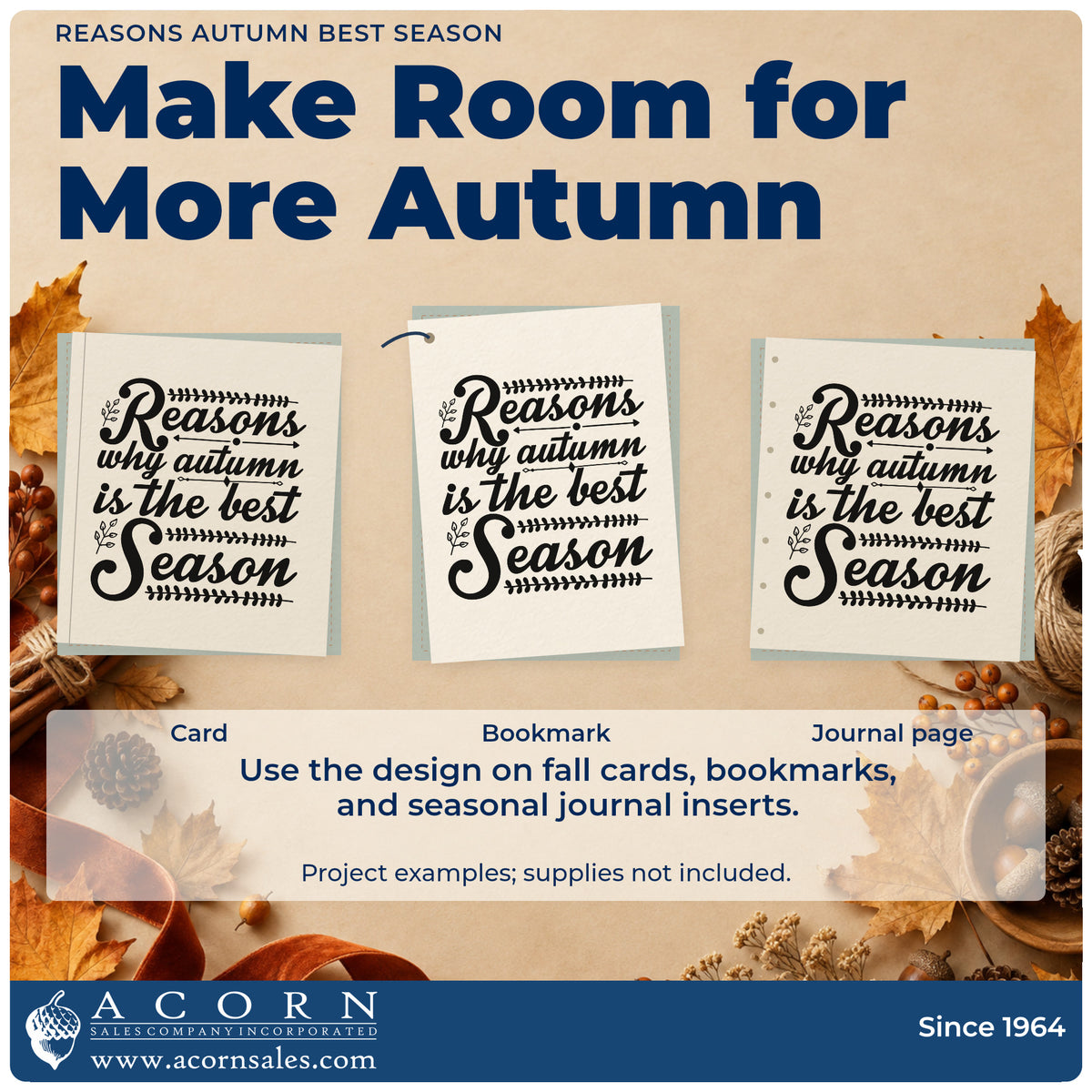 Three project examples made with the Reasons Why Autumn Is The Best Season Self-Inking Stamp, including ranked notes sheet.