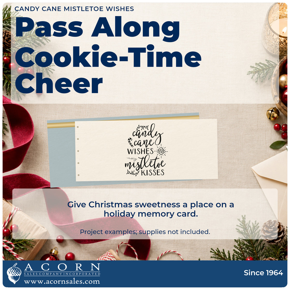 A finished handmade project stamped with the Candy Cane Wishes And Mistletoe Kisses Pre-Inked Stamp – PSI, ideal for sprig cards.