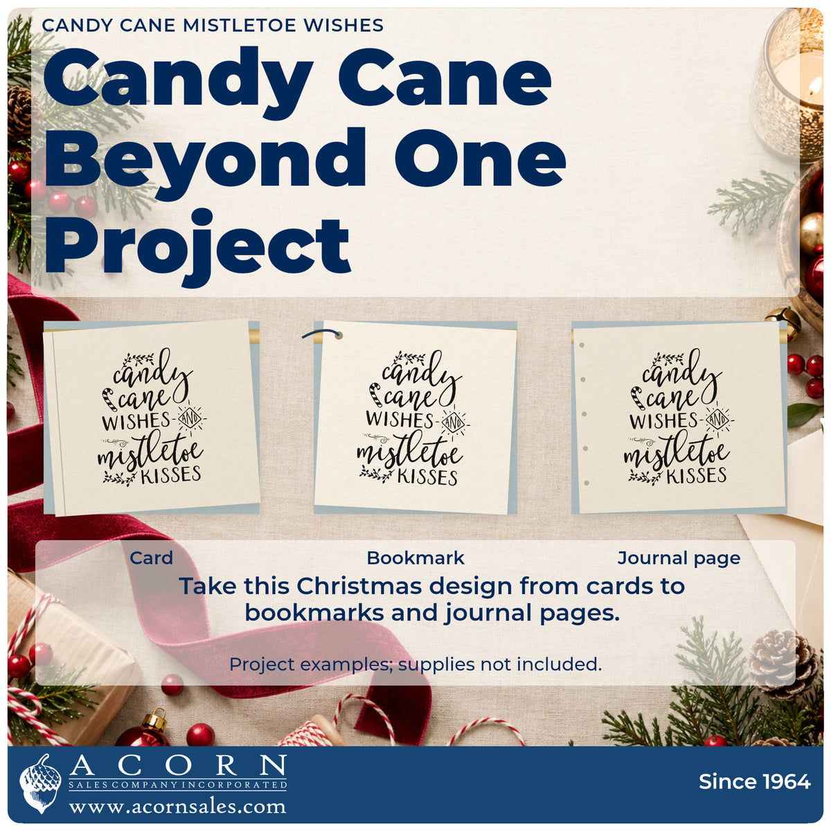 Three project examples made with the Candy Cane Wishes And Mistletoe Kisses Rubber Stamp – Duo Hand, including cane bundle tags.