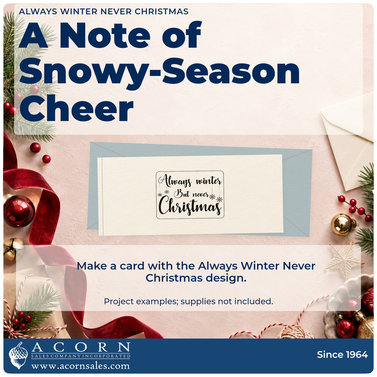 A finished handmade project stamped with the Always Winter Never Christmas Self-Inking Stamp, ideal for book quote album.
