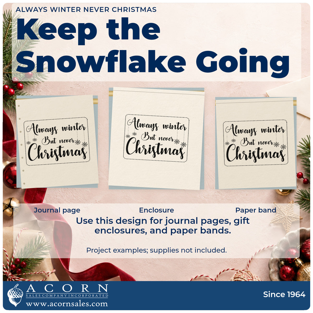 Three project examples made with the Always Winter Never Christmas Stamp – Premium Vintage Pro Wooden, including reading log sheet.