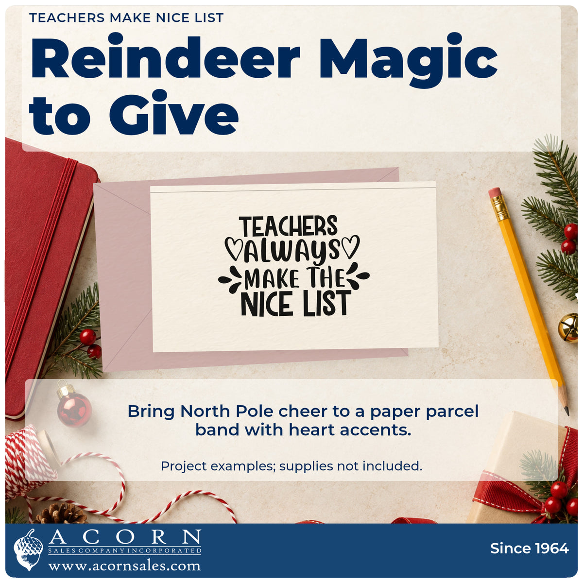 A finished handmade project stamped with the Teachers Always Make The Nice List Premium Wood-Mounted Stamp – Vintage Pro, ideal for school year album.