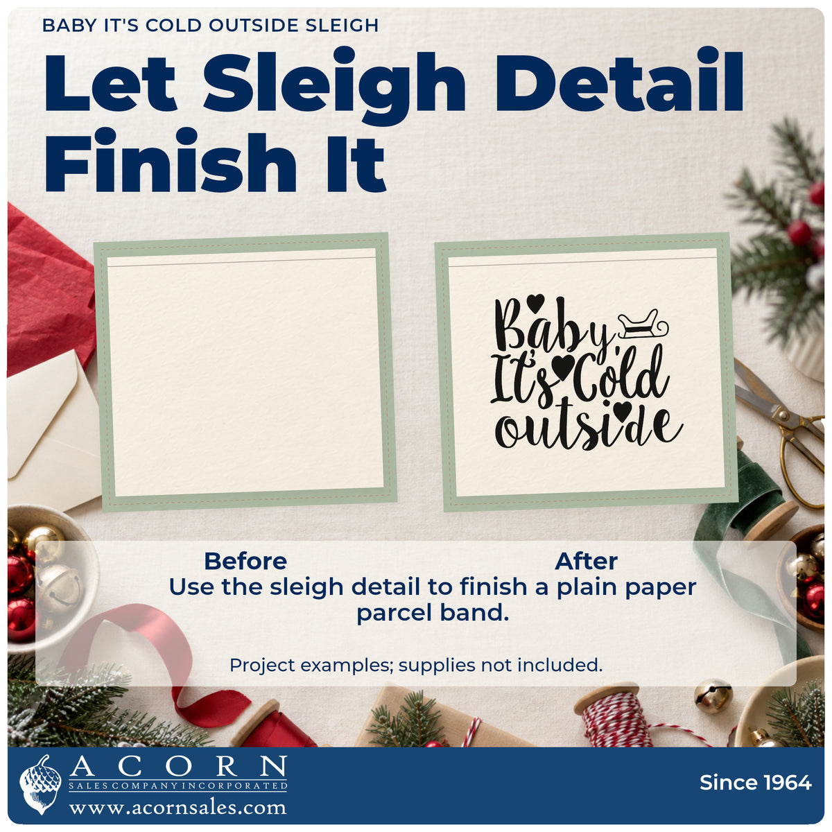 Before and after of a plain item finished with the Baby It's Cold Outside Sleigh With Hearts Pre-Inked Stamp – Slim, a quick upgrade for lap robe printing.