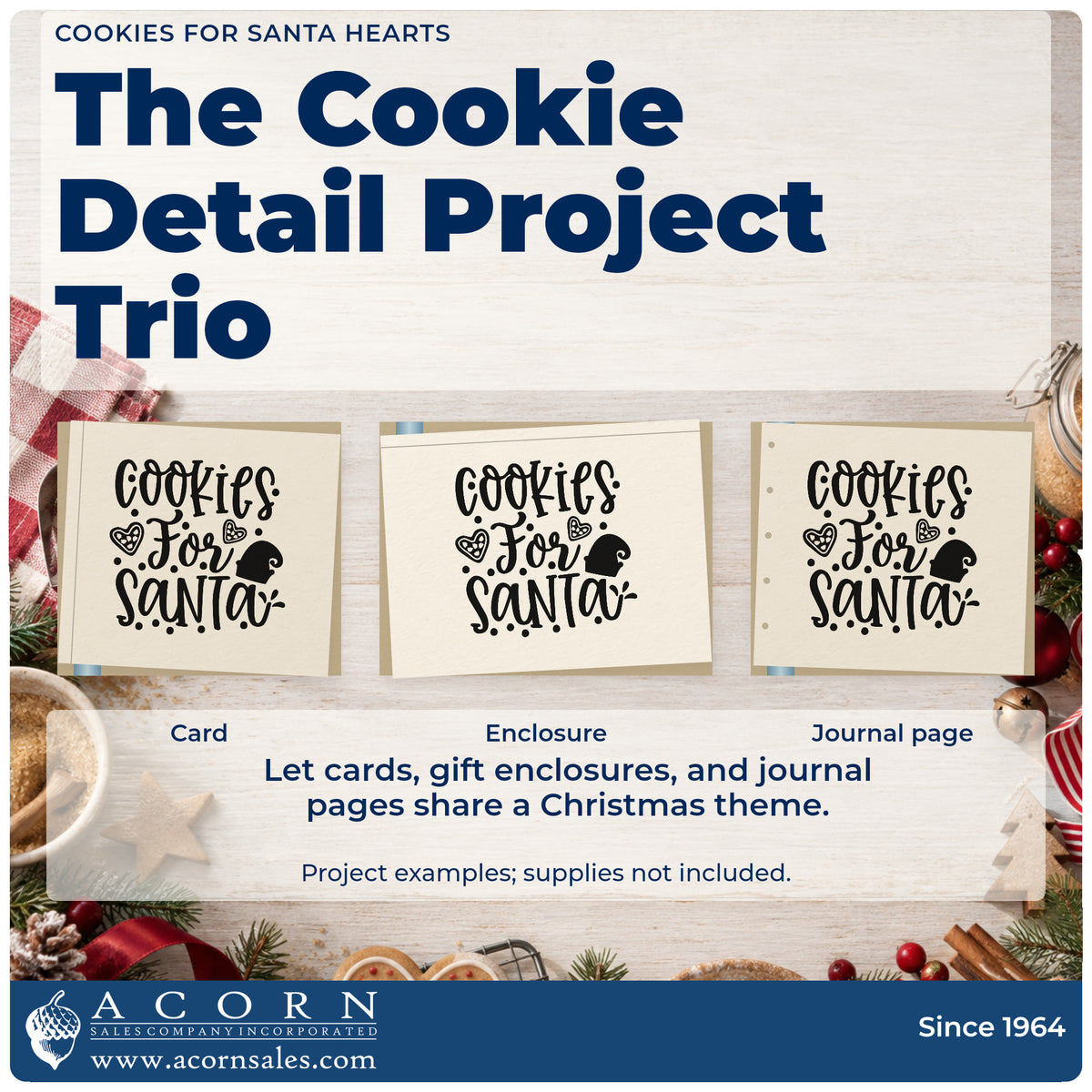 Three project examples made with the Cookies For Santa Hearts Wood Handle Stamp, including design sketch sheet.