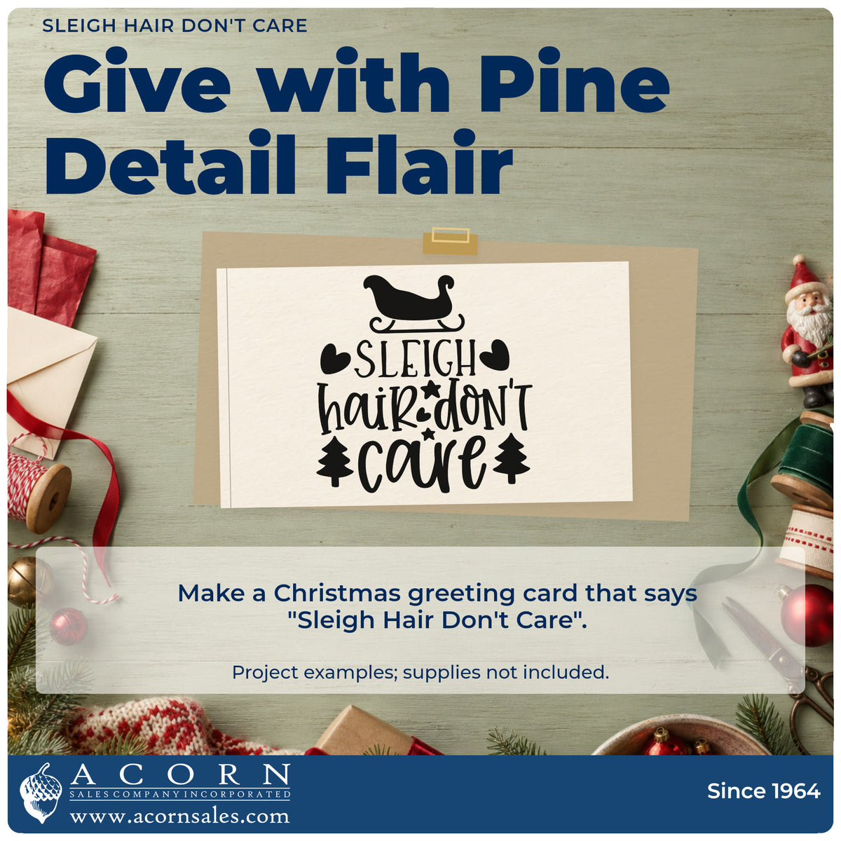 A finished handmade project stamped with the Sleigh Hair Don't Care Pine Motif Stamp – Self-Inking, ideal for salon album page.