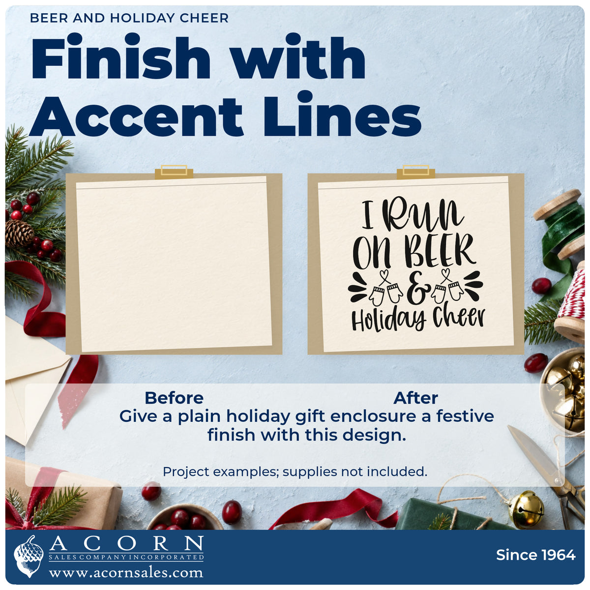 Before and after of a plain item finished with the Beer And Holiday Cheer Stamp – Premium Vintage Pro Wooden, a quick upgrade for framed taproom wall.