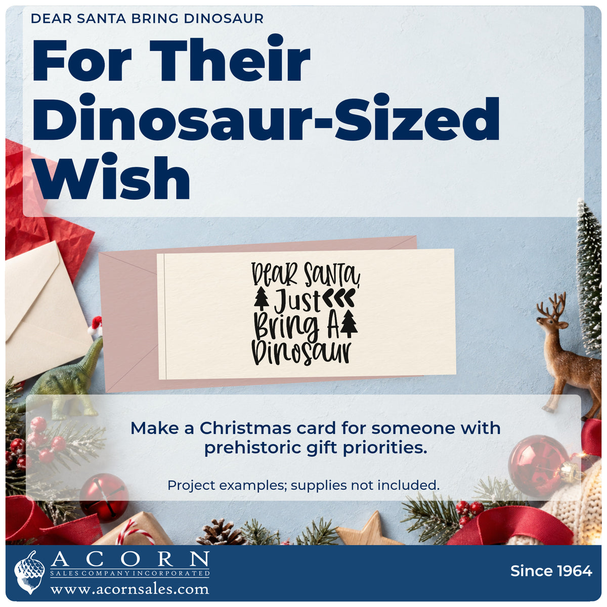 A finished handmade project stamped with the Dear Santa Just Bring A Dinosaur Premium Wooden Stamp – Vintage Pro, ideal for dino album page.